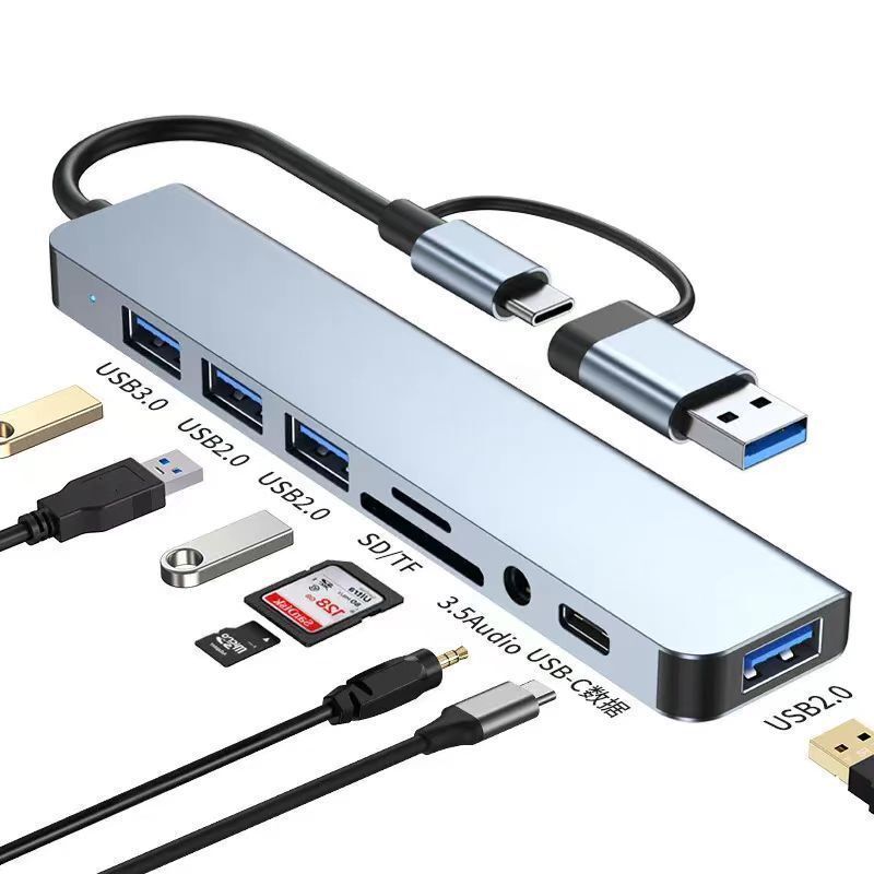 typec拓展塢usb3.0雙口擴充套件塢分線器hub多合一電腦平板接鼠標鍵盤【宜家良品百貨】