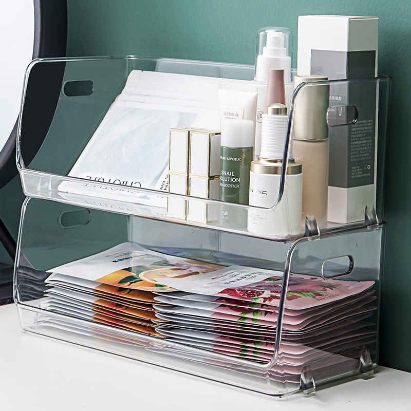 化妝品收納盒桌面梳妝臺整理盒透明放面膜盒家用宿舍護膚品置物架