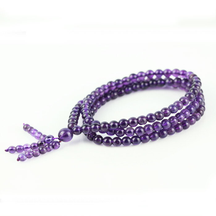 開光 天然烏拉圭紫水晶108顆佛珠手鏈 108粒天然紫水晶手串