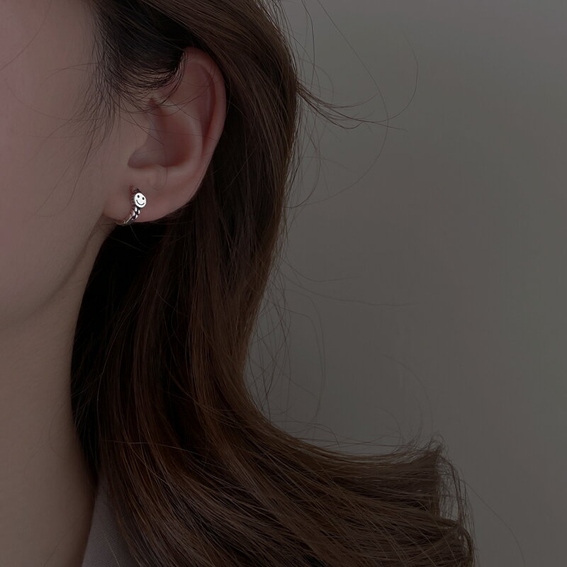 925純銀笑臉耳環女年新款潮耳扣性冷淡復古麻花耳圈潮人耳飾 4