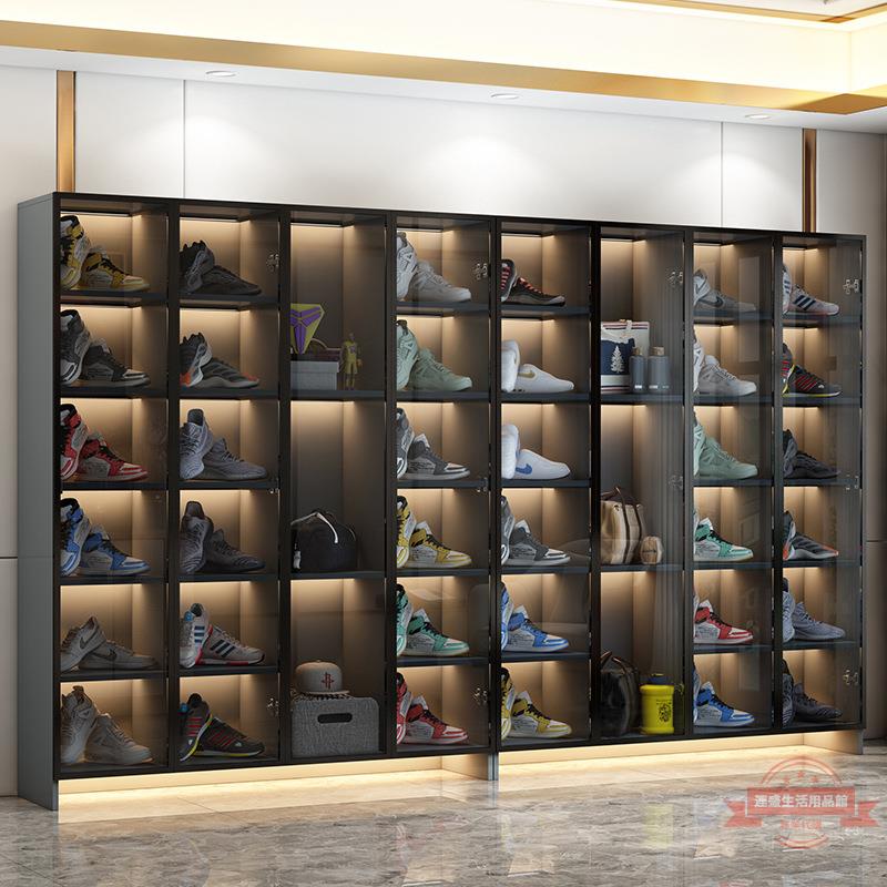 客廳手辦柜展示柜透明玻璃鞋柜收納柜玩具儲物網紅aj鞋盒收藏鞋墻