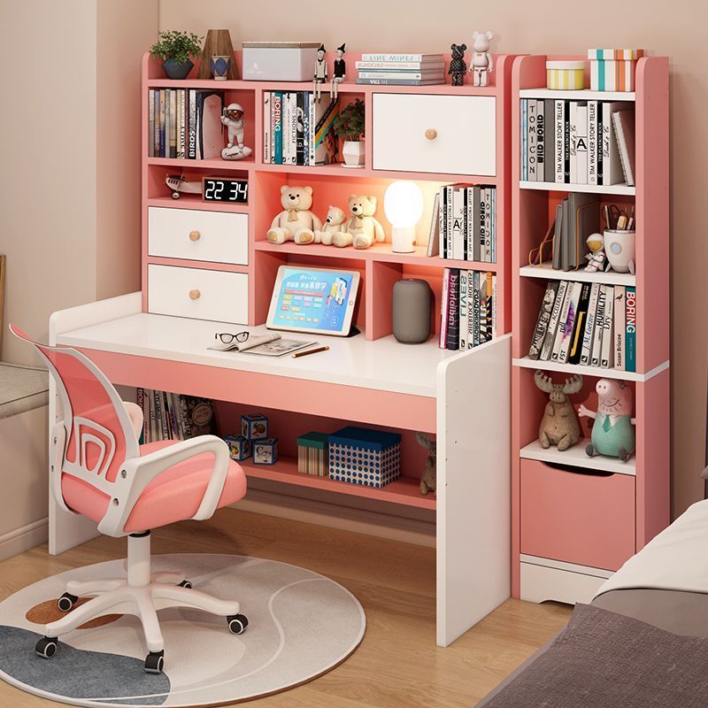 兒童書桌書架書柜一體學生學習寫字桌子家用女孩臥室電腦桌椅套裝