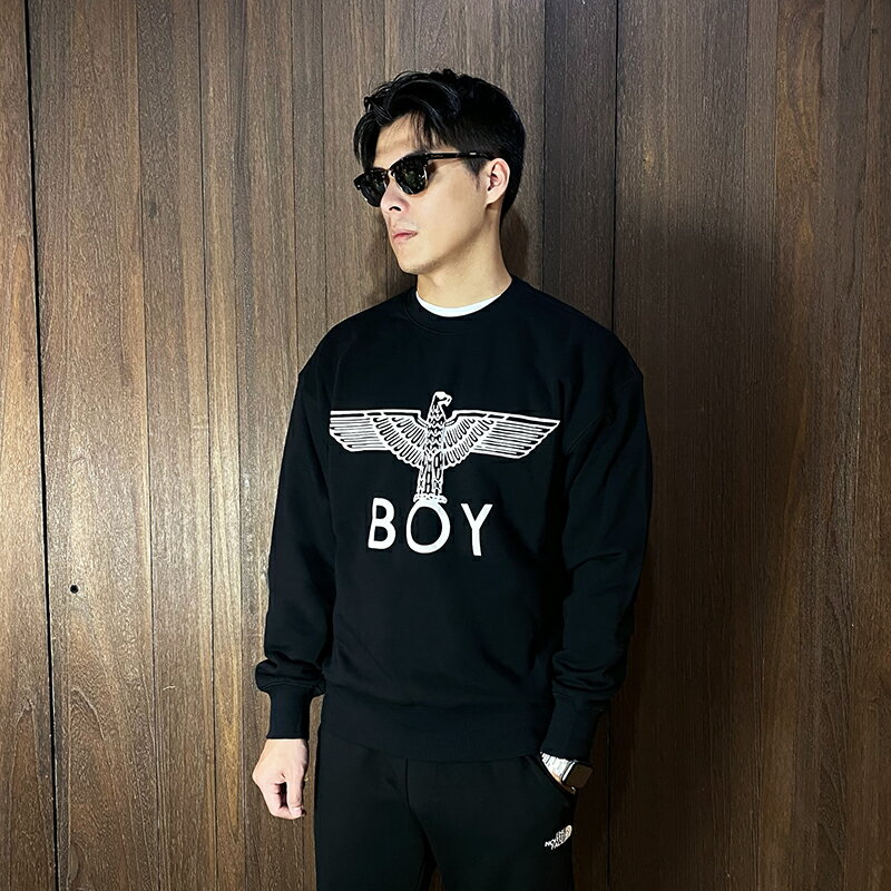 美國百分百【全新真品】Boy London 大學T 棉質 刷毛 男款 BOY 長袖上衣 大LOGO 黑色 CU01