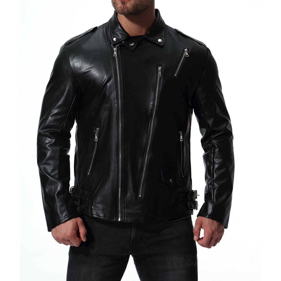 FINDSENSE品牌 新款 韓國 長袖 皮衣 歐碼 潮流 加厚 男士 機車 皮衣 拉鏈 夾克 外套