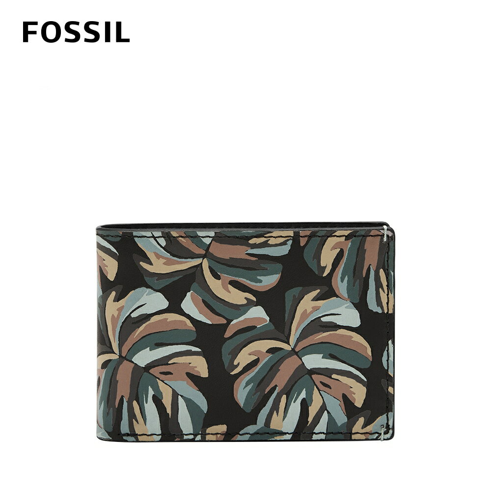 送禮首選★FOSSIL Bronson 輕巧型真皮皮夾-黑色熱帶雨林 ML4489998【美國時尚品牌】 附防塵袋+提袋【全館滿額折價★FOSSIL全系列包夾送美妝蛋】