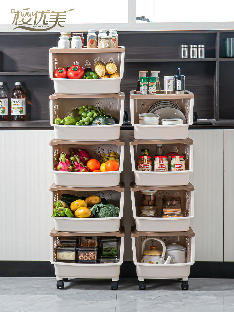 廚房置物架落地多層可移動家用小推車儲物收納架蔬菜籃子用品大全