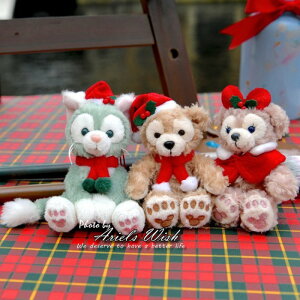 日本東京迪士尼Duffy達菲熊雪莉玫畫家貓咪傑拉東尼聖誕節耶誕格紋坐姿手機吊飾包包掛飾-三款現貨