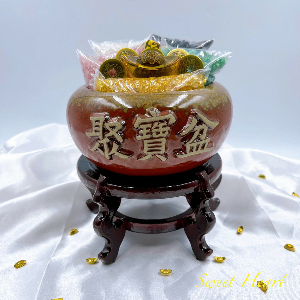 Sweet Heart 田芯開運精選 💯招財 聚寶盆組 中款(鶯歌陶瓷 贈五色石+五帝錢+元寶+開運招財符) 聚寶盆 2