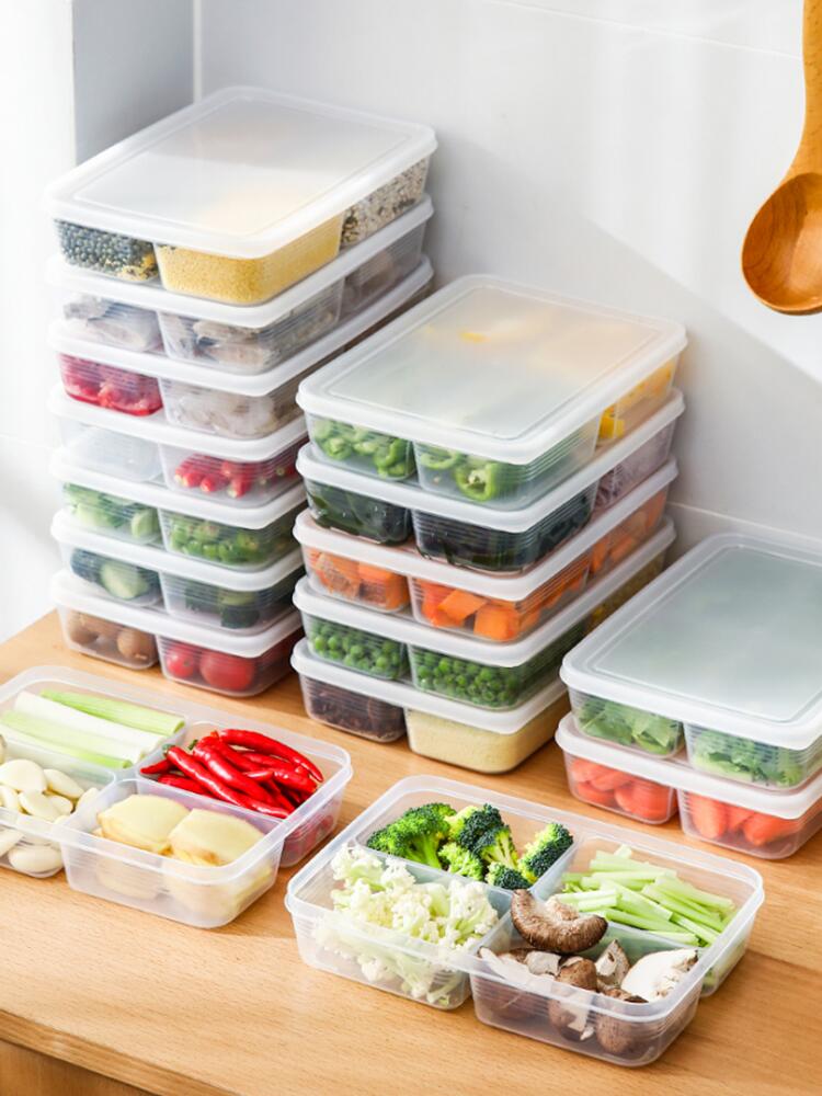 日式食品級分格保鮮盒凍肉冰箱保鮮盒廚房備菜分裝收納盒可微波爐