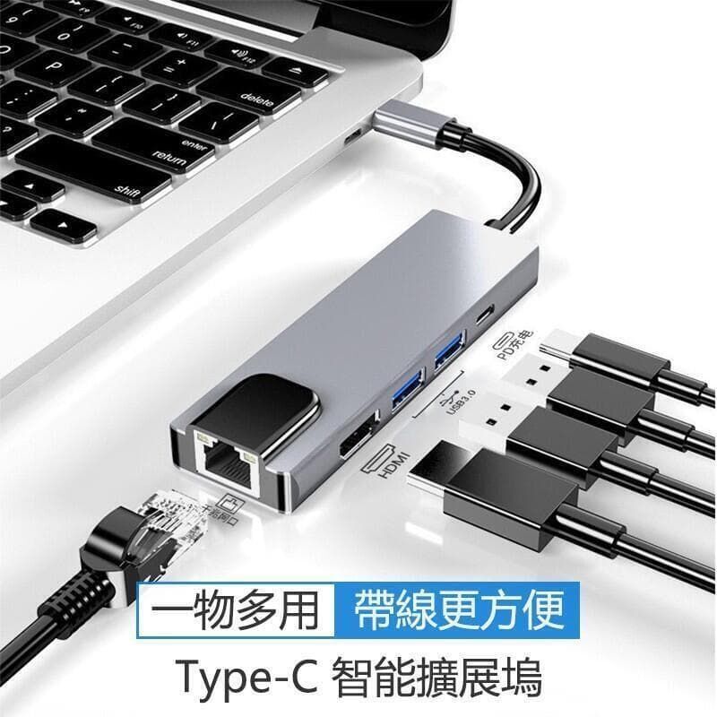 （爆款熱賣）（國際精品）5合1千兆TYPE C轉換器 新款 MACBOOK PRO AIR 13吋 擴充套件器轉介面 HIDM USB網線介面