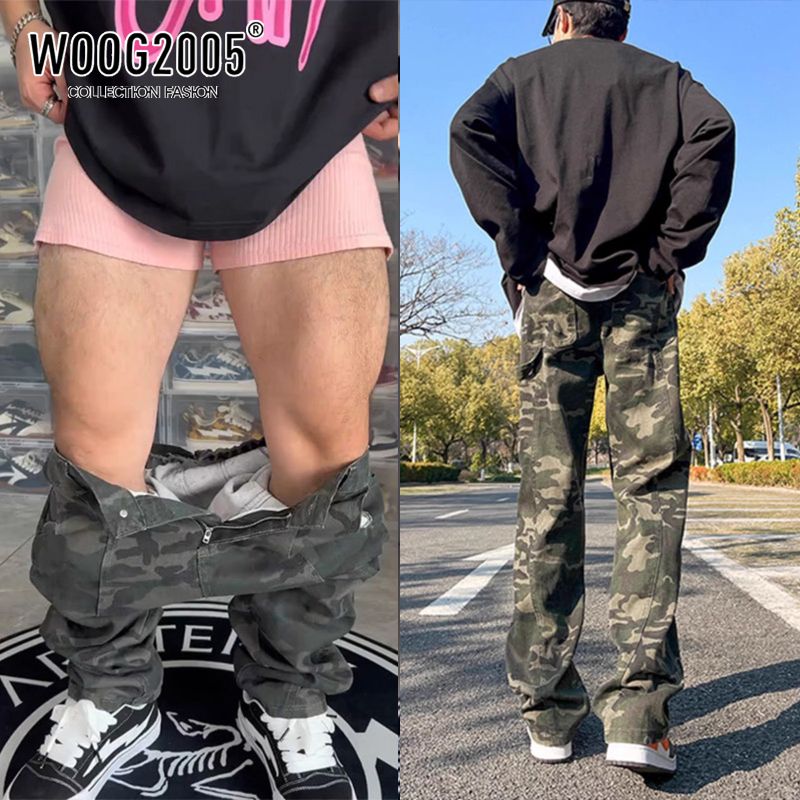 cleanfit美式迷彩牛仔褲秋冬微胖男生穿搭高階褲子粗腿顯瘦直筒褲--享樂