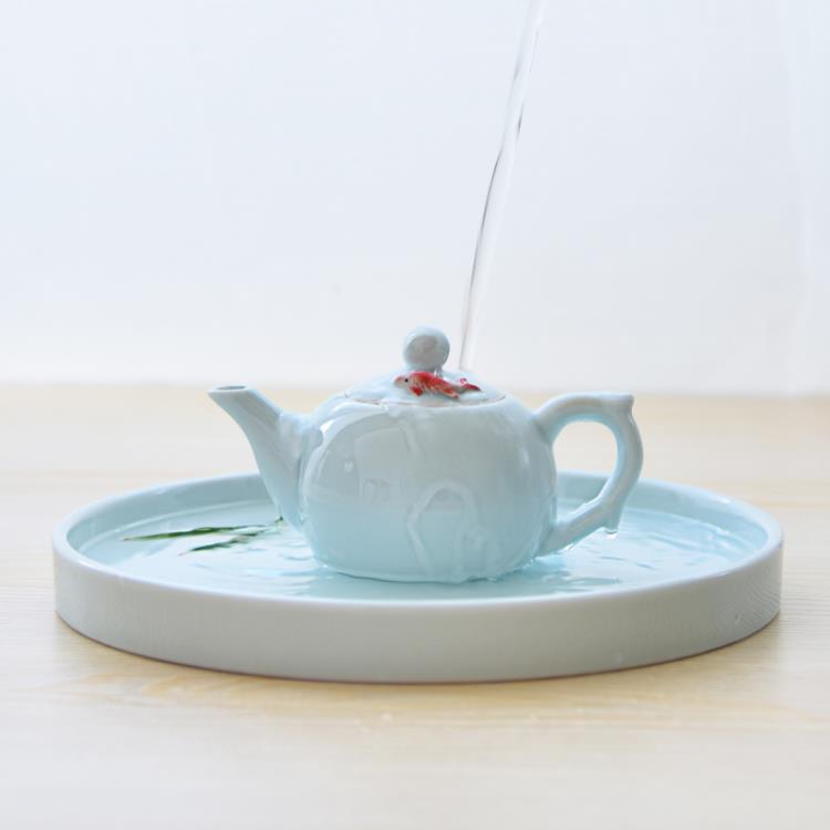 茶壺 青瓷小魚茶壺單壺陶瓷功夫茶具沖茶器創意中式小清新過濾泡茶壺 快速出貨