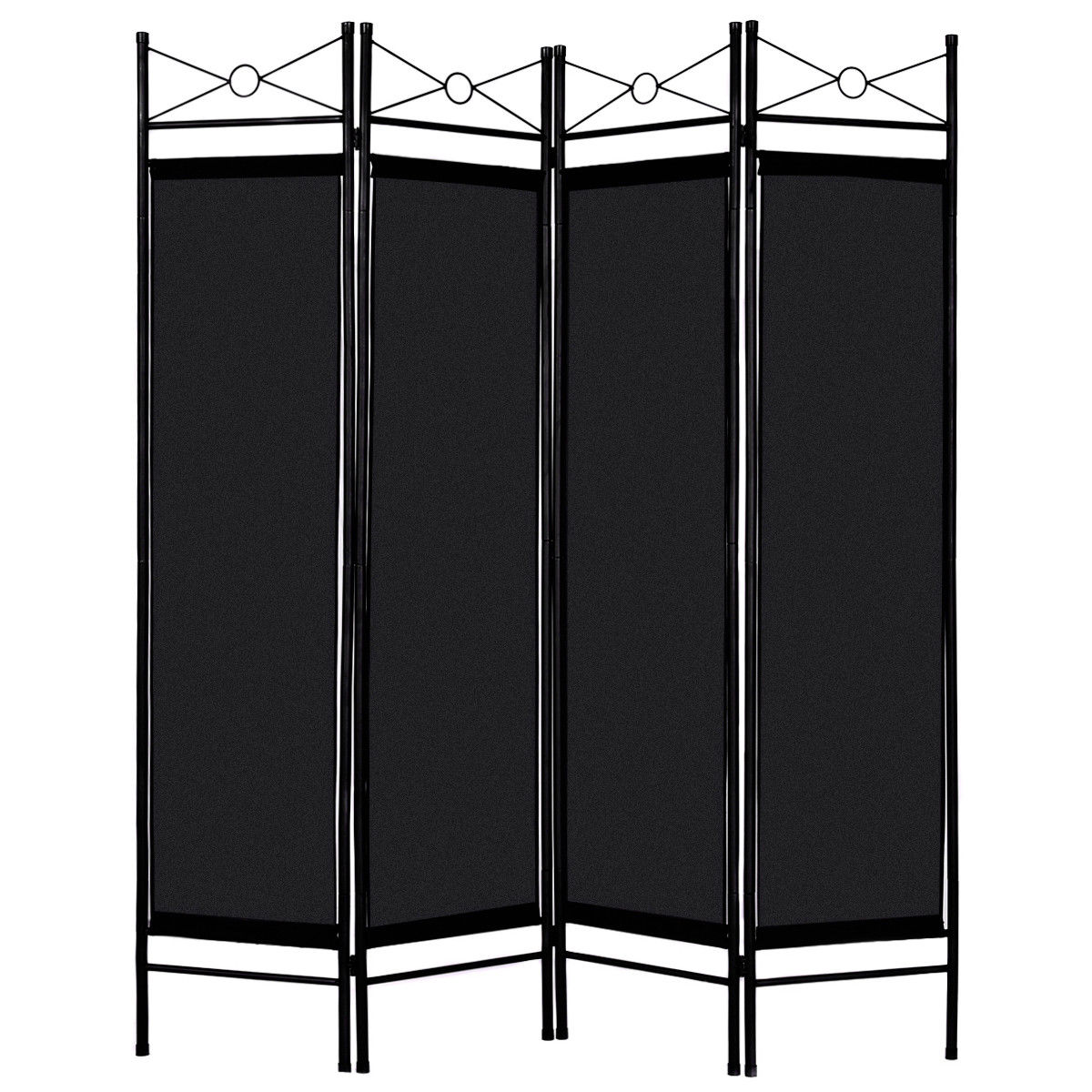 Costway Black 4 Panel Room Divider Privacy Screen Home Office Fabric Metal Frame