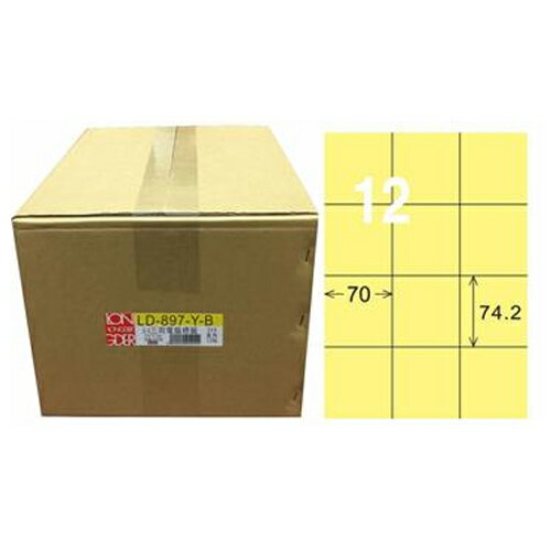 【龍德】A4三用電腦標籤 74.2x70mm 淺黃色 1000入 / 箱 LD-897-Y-B