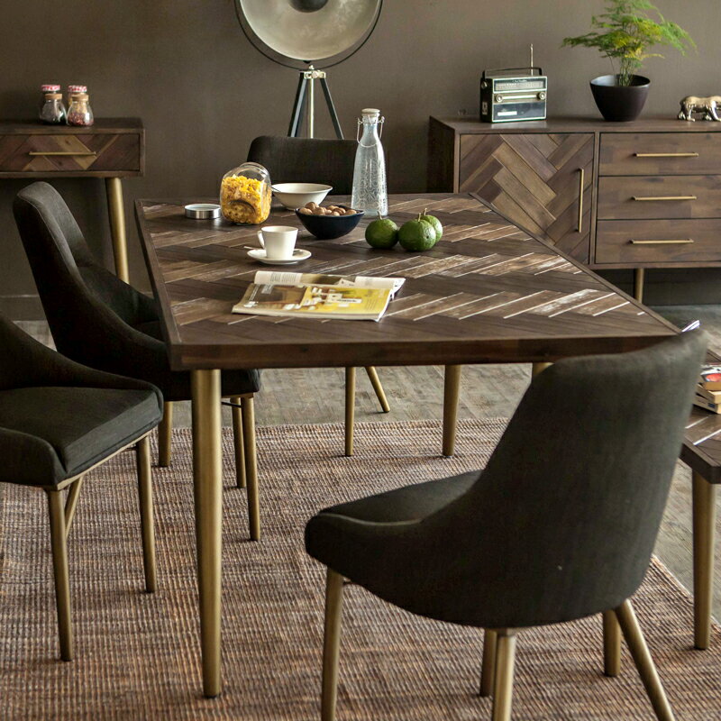 進口實木餐桌簡約客廳戶型體奢家用北歐復古飯桌桌椅組合