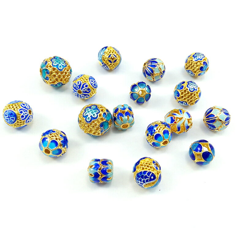 景泰藍鏤空圓珠 琺瑯復古工藝DIY手工制作項鏈手鏈飾品配件散珠