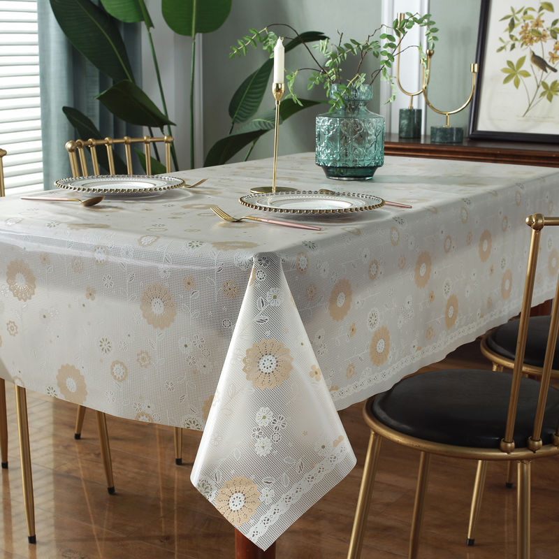 透明印花軟玻璃PVC餐桌布塑料防水防油防燙免洗茶幾臺布長方形