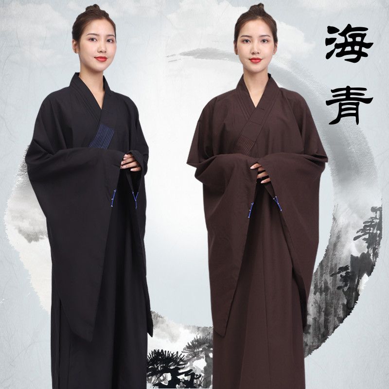 僧服海清服 佛堂法會高檔臺麻海青居士服女男款咖啡色和尚僧衣僧服海清禪修服