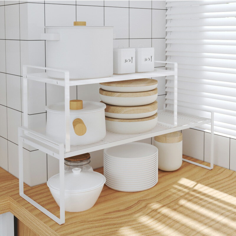 樂特斯 廚房臺面置物架可疊加多層收納架子櫥柜內碗碟鍋具分層架