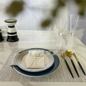 簡約現代樣板房間餐具歐式餐桌擺臺藍色餐盤黑灰系餐具套裝刀叉勺