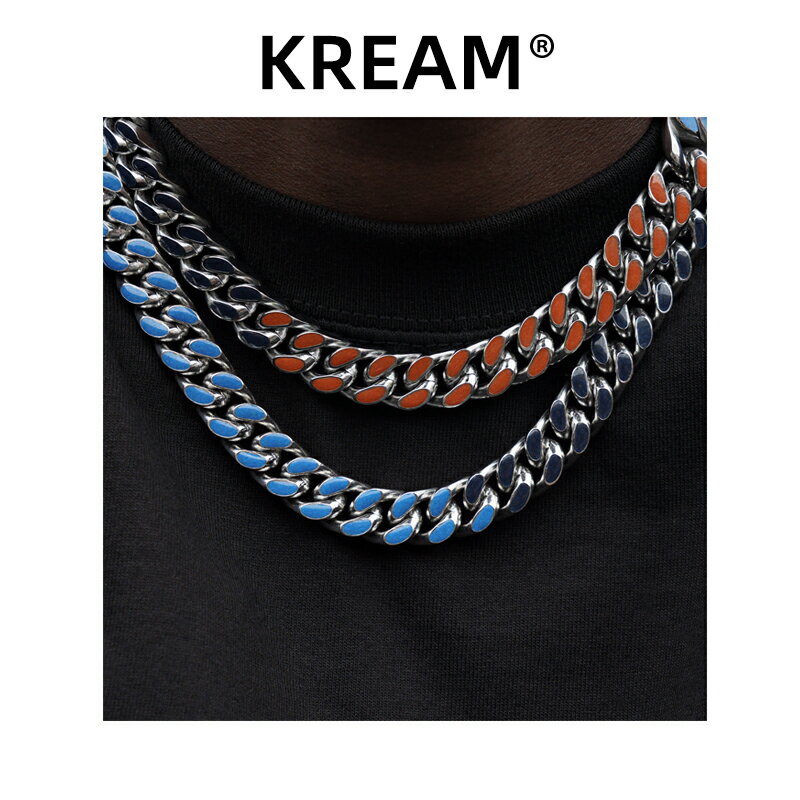 KREAM 撞色拼接彩色古巴鏈 cuban chain男女同款嘻哈鎖骨項鏈 ins