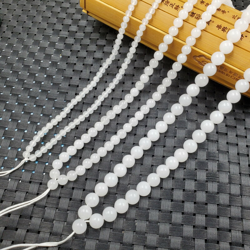 新疆和田白玉圓珠掛件繩108顆金絲玉掛件繩玉石項鏈繩毛衣鏈珠鏈