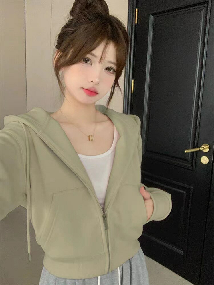 外套 女裝 休閒外套 時尚外套 小個子短款衛衣春季外套女2025年新款春秋即墨連帽拉鍊開衫上衣 2
