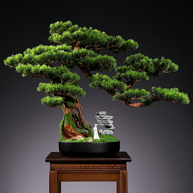 優樂悅~創意模擬迎客松盆景客廳桌面綠植盆栽玄關電視櫃假花植物崖柏擺件