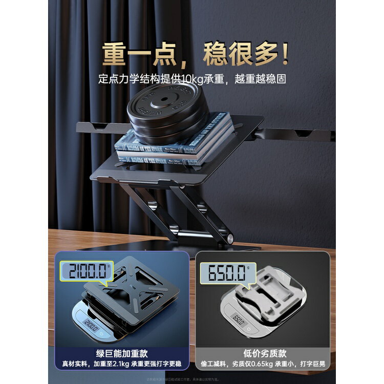 免運 綠巨能筆記本電腦支架立式散熱器托架懸空增高可陞降多功能macbook辦公架子鋁閤金鍵盤收納拖抬高支撐架黑曜