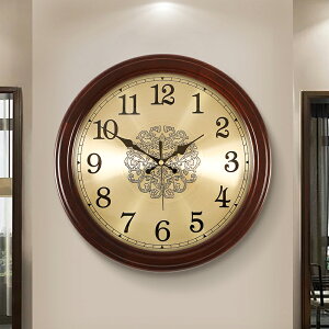 歐式掛鐘 歐式實木掛鐘客廳家用時尚掛墻時鐘表簡約臥室靜音圓掛表麗聲機芯