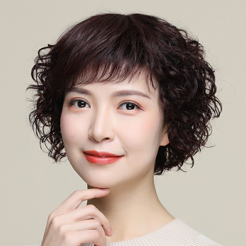 短假髮整頂真髮絲-手織頂心紋理捲髮女假髮2色74cl25【獨家進口】【米蘭精品】