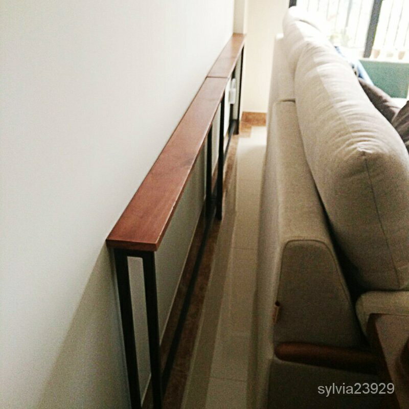 家居客廳沙發後置物架靠墻落地實木床頭收納書架子櫃定製玄關架長條窄邊桌實木置物架