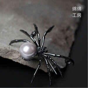 s925純銀個性胸針女韓版衣飾貝珠蜘蛛胸針領針別針一字插針
