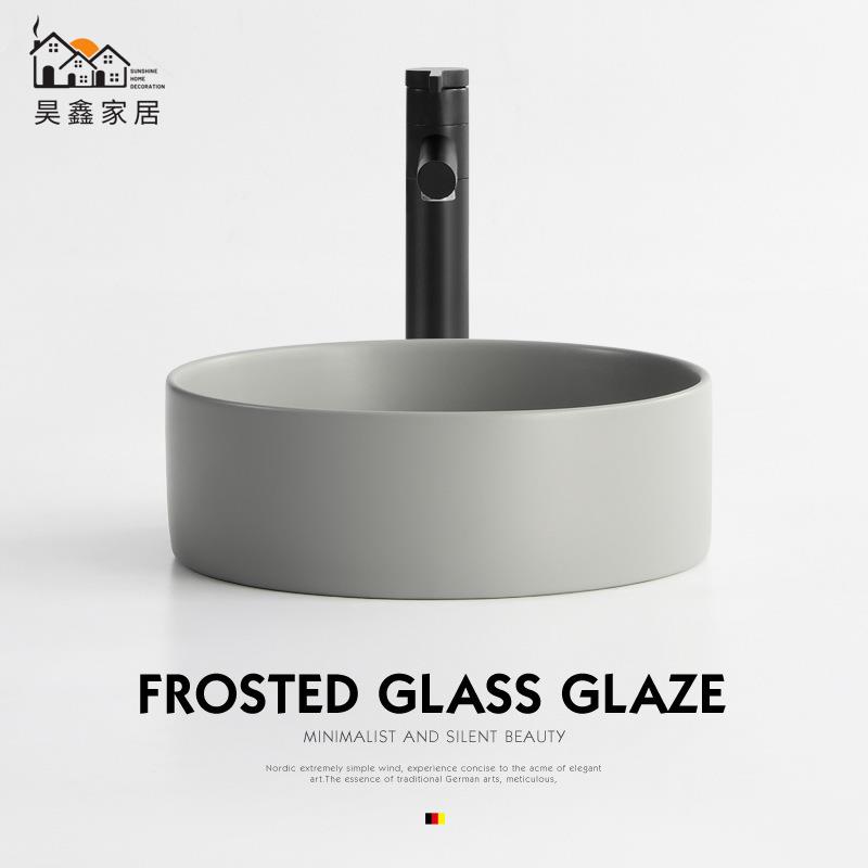 免運 破損補寄 台上盆 陶瓷盆 洗手盆 台上面盆 高級水泥灰色臺上盆復古洗手盆loft工業風陶瓷洗臉盆單盆圓形啞光 工廠直銷 可批發 售後保障 5h12