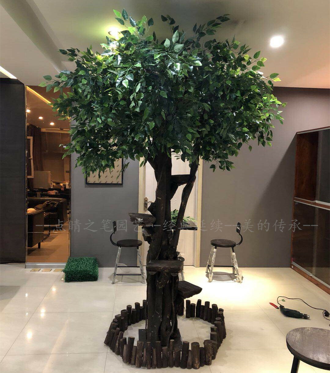 貓樹 模擬榕樹 大型 假樹 金榕 發財樹造型植物客廳室內裝飾定做