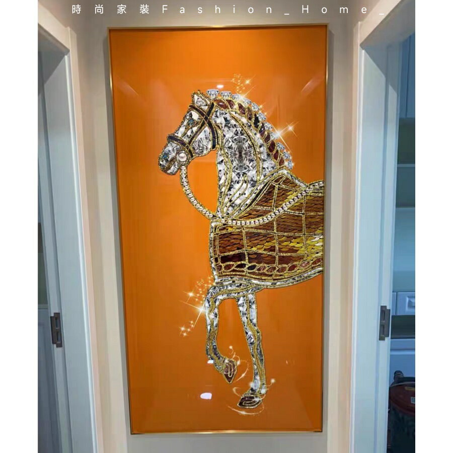玄關裝飾畫 招財麋鹿 壁畫 客廳掛畫 晶瓷畫 幾何抽象畫 創意藝術畫 北歐風 帶框畫 入戶走廊過道牆壁掛畫 背景牆飾掛飾
