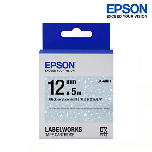 EPSON LK-4BBY 繁星夜空底黑字 標籤帶 Pattern花紋系列 (寬度12mm) 標籤貼紙