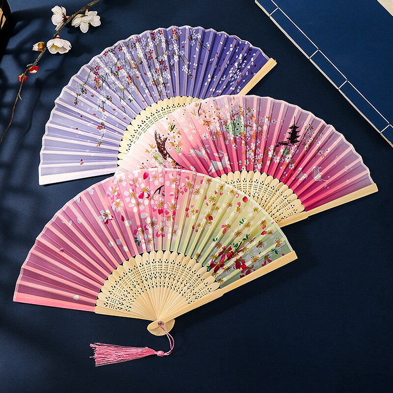 中國風夏日隨身扇子摺扇旗袍女式古風中式古代漢服兒童舞蹈小竹扇