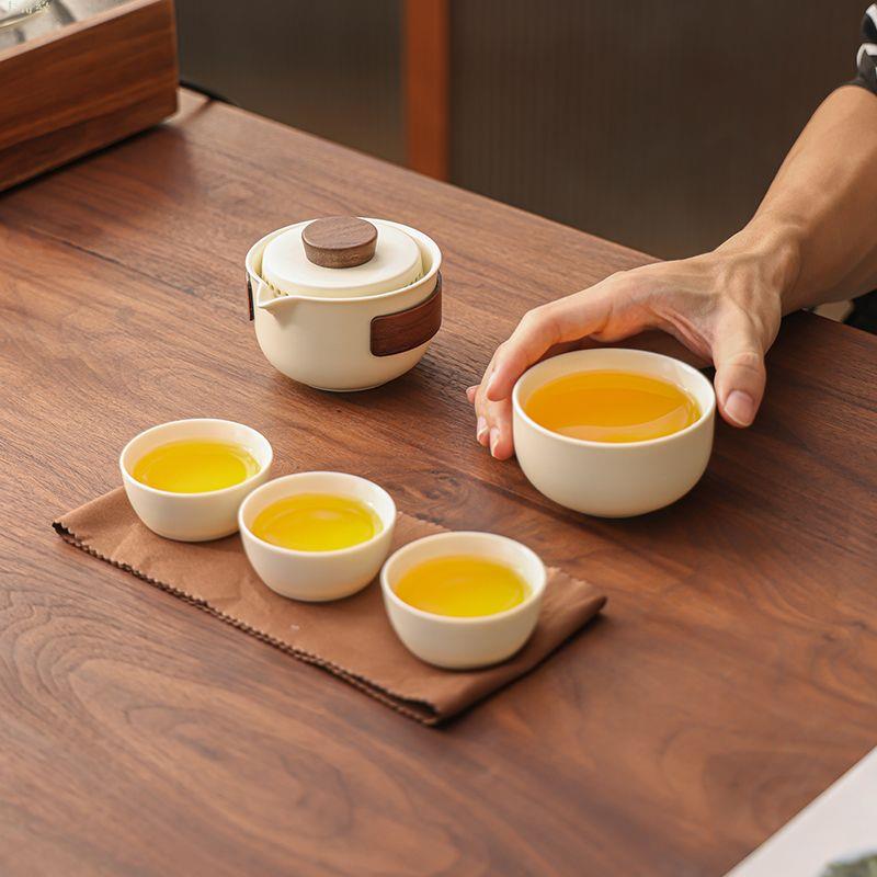 汝窯快客杯旅行茶具便攜式全套裝一壺四杯高顏值戶外露營精緻全套