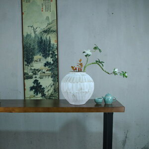 新中式侘寂風大肚陶瓷花瓶客廳茶室玄關軟裝插干花圓陶罐裝飾擺件