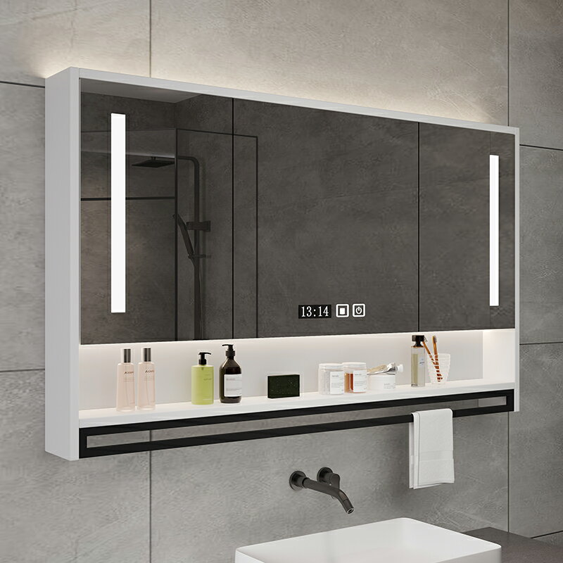 【浴室鏡】智能浴室鏡柜掛墻式帶背光燈防霧衛生間鏡子置物架單獨收納一體柜