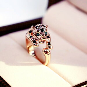 復古鑲鉆金錢豹子戒指豹頭歐美時尚日韓夸張時尚女潮食指環裝飾戒