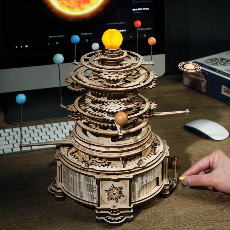 免運 開發票 若態若客太陽系星軌diy手工3D立體拼圖木質拼裝傳動模型生日禮物