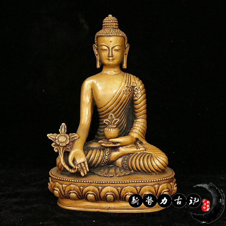 古玩雜項精品銅器手工銅器擺件黃銅尼泊爾佛像藥師佛釋迦牟尼佛
