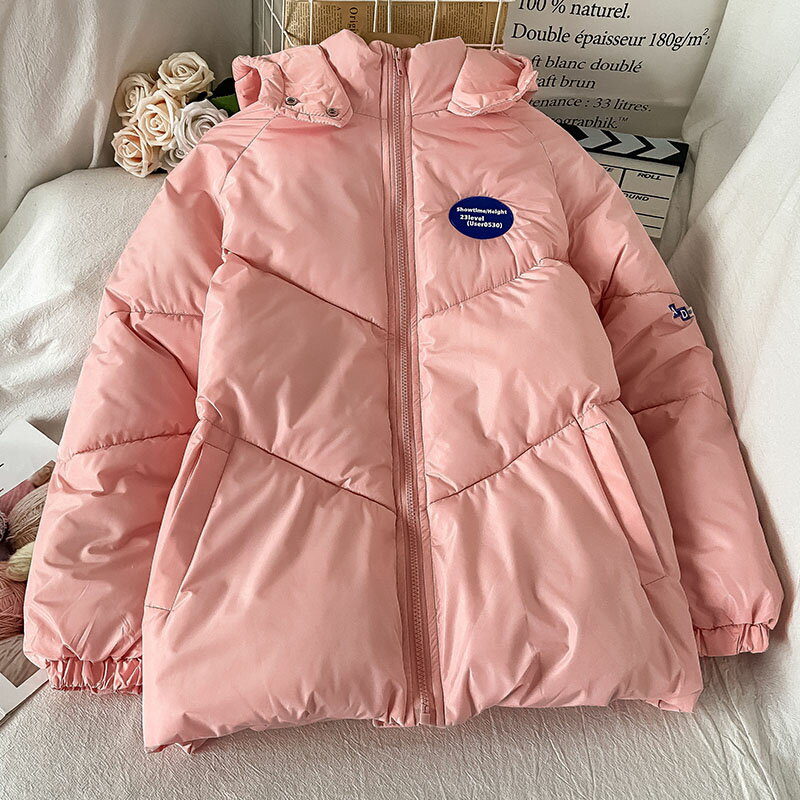 粉色派克服棉衣女新款冬季加厚羽絨棉服韓系溫柔外套小棉襖