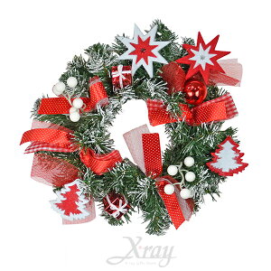 12吋豪華紅白裝飾花圈，聖誕節/聖誕佈置/聖誕掛飾/聖誕裝飾/聖誕吊飾/聖誕花材，X射線【X280548】