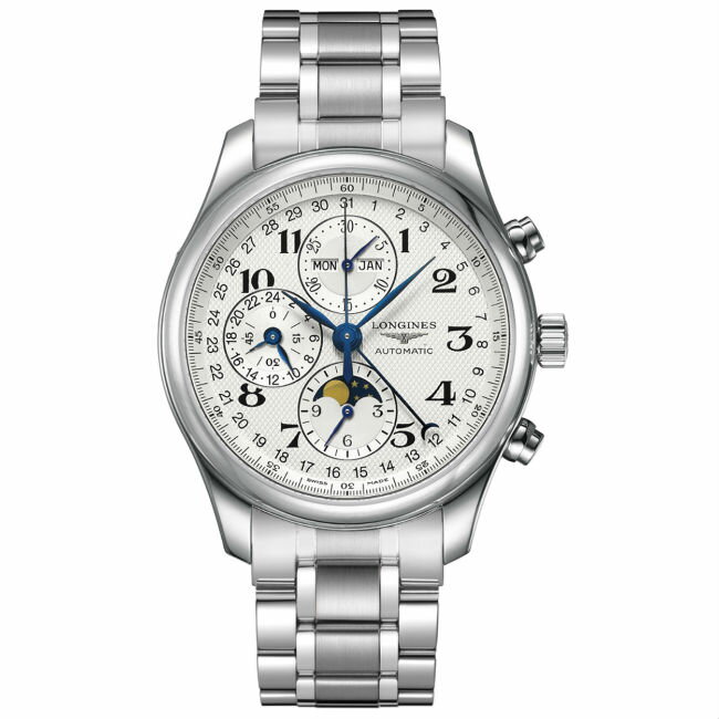 LONGINES 浪琴表 L27734786 巨擘全日曆月象多功能計時腕錶/白網紋面42mm
