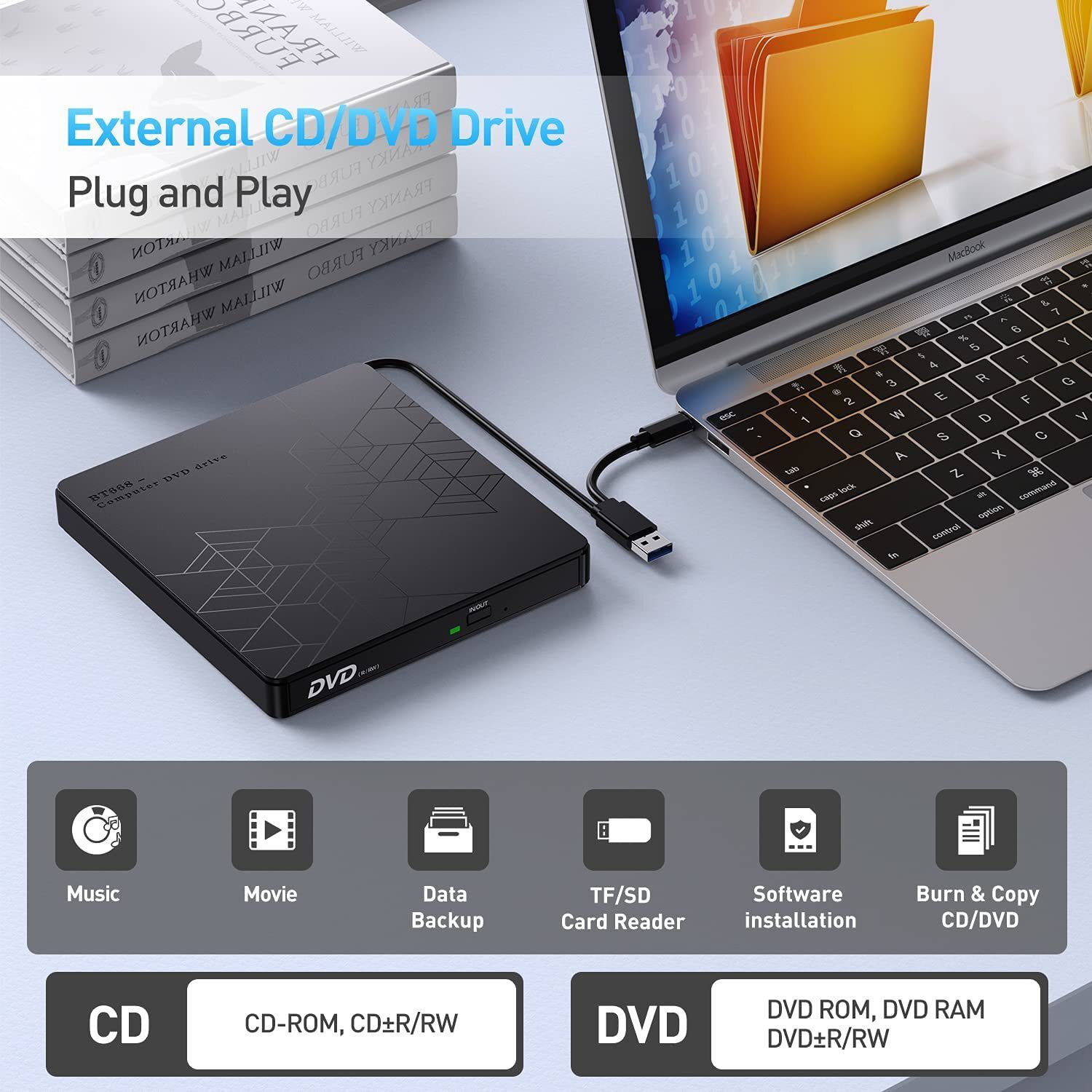 Portable dvd Player USB 3.0 Burner Laptop External CD Drive鑫弘-3C數碼