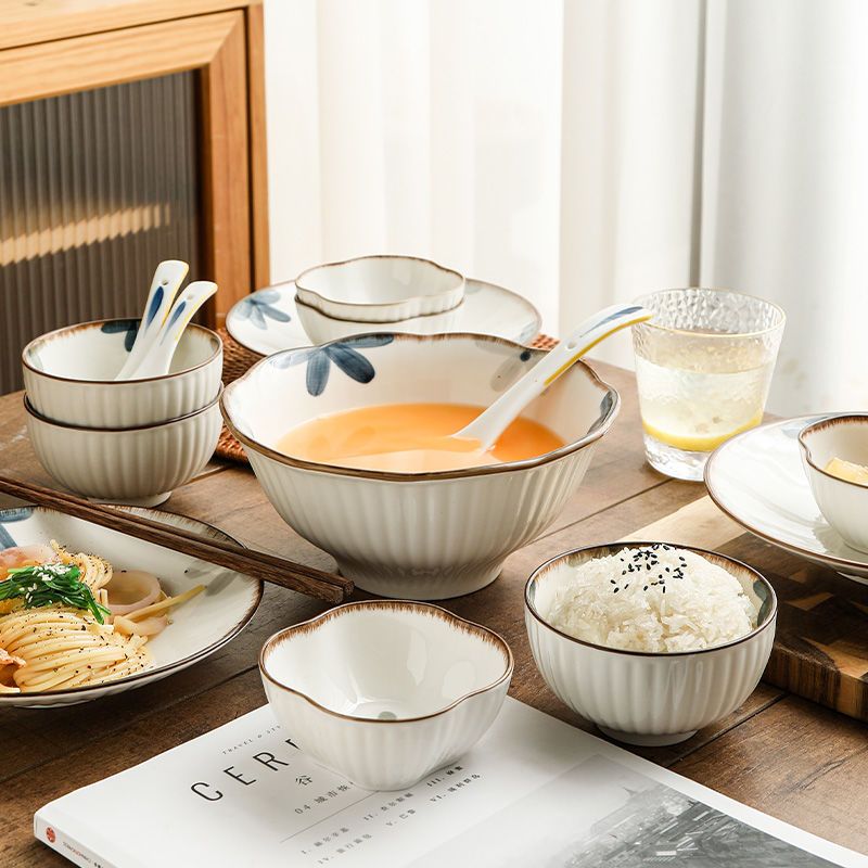 免運 餐具套裝 廚房餐具 碗筷碟子碗家用吃飯墨藍碗碟套裝陶瓷餐具高級感家用日式碗筷吃飯的碗ins高顏值面碗