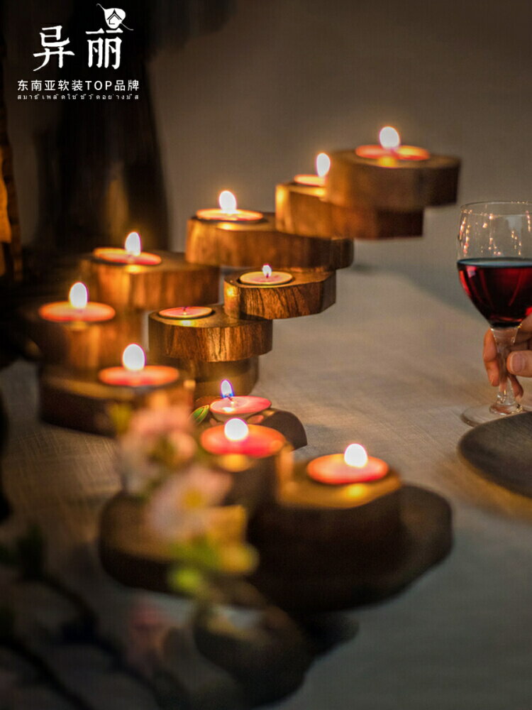 泰國復古香薰蠟燭臺燭光晚餐家用餐桌蠟臺旋轉燭臺中式裝飾擺件